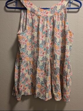 LOFT Floral Multicolor Top - Pink, Orange, Green, Black